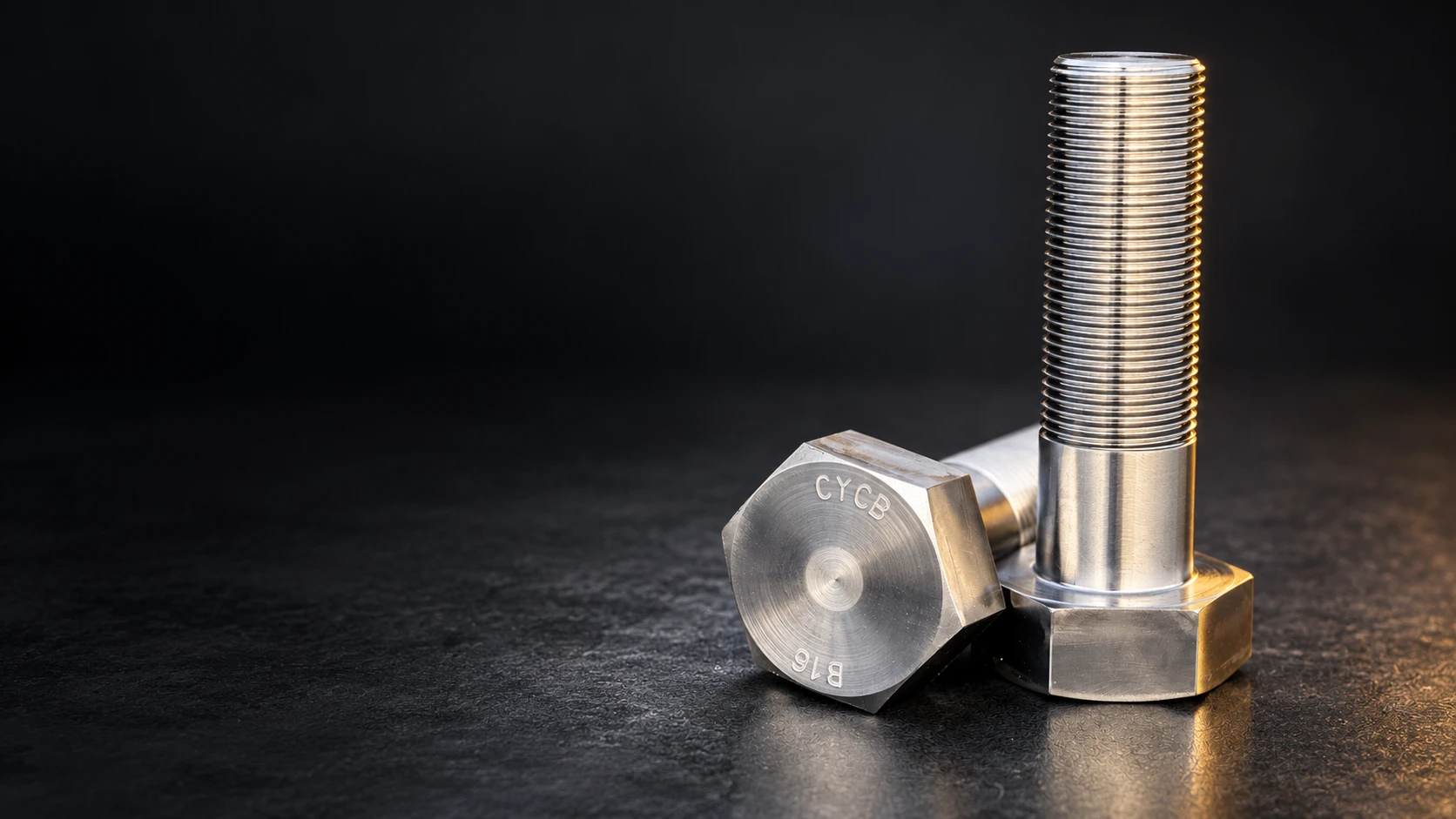 Cyclone-marked precision machined hex bolts with detailed threads